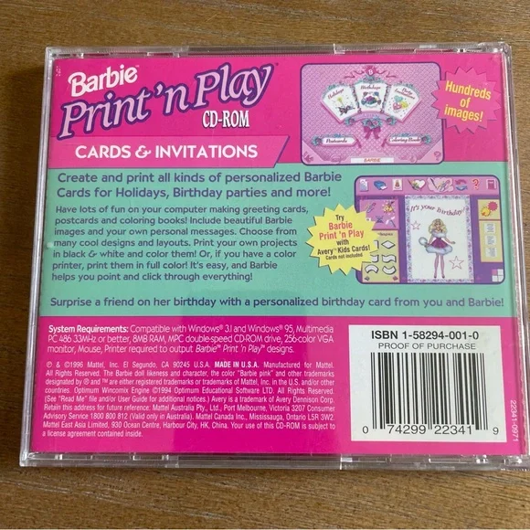 RARE Barbie Print 'n Play CD-ROM 1996 - Picture 3 of 3